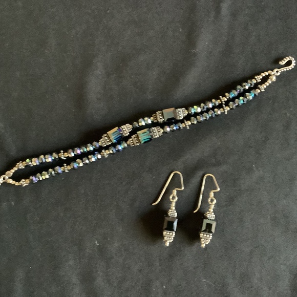 Artisan Crafted Silver and Crystal Bracelet and Earring Set - Picture 1 of 2